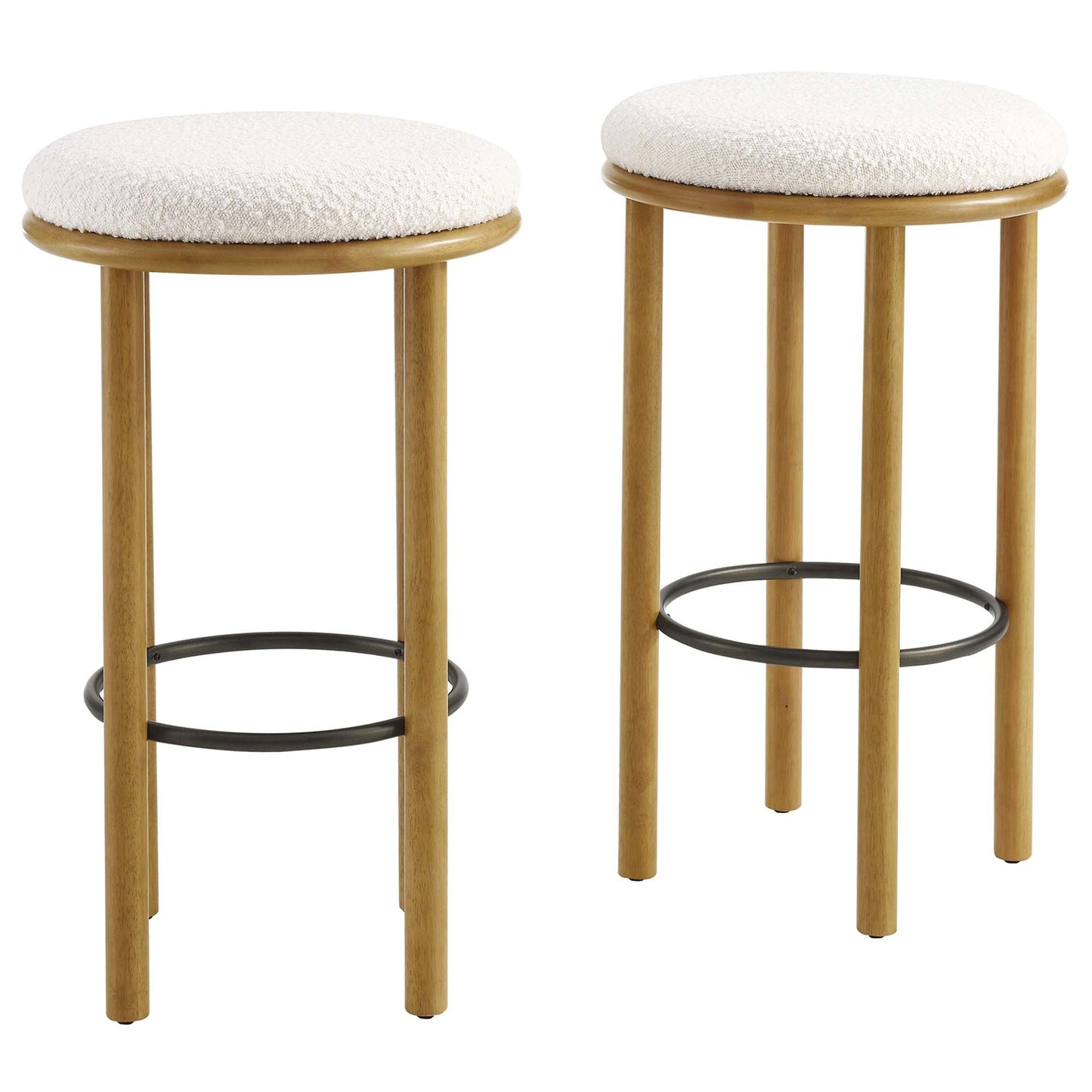 Fable Boucle Fabric Bar Stools Set of 2 by Modway EEI-6819-OAK-IVO