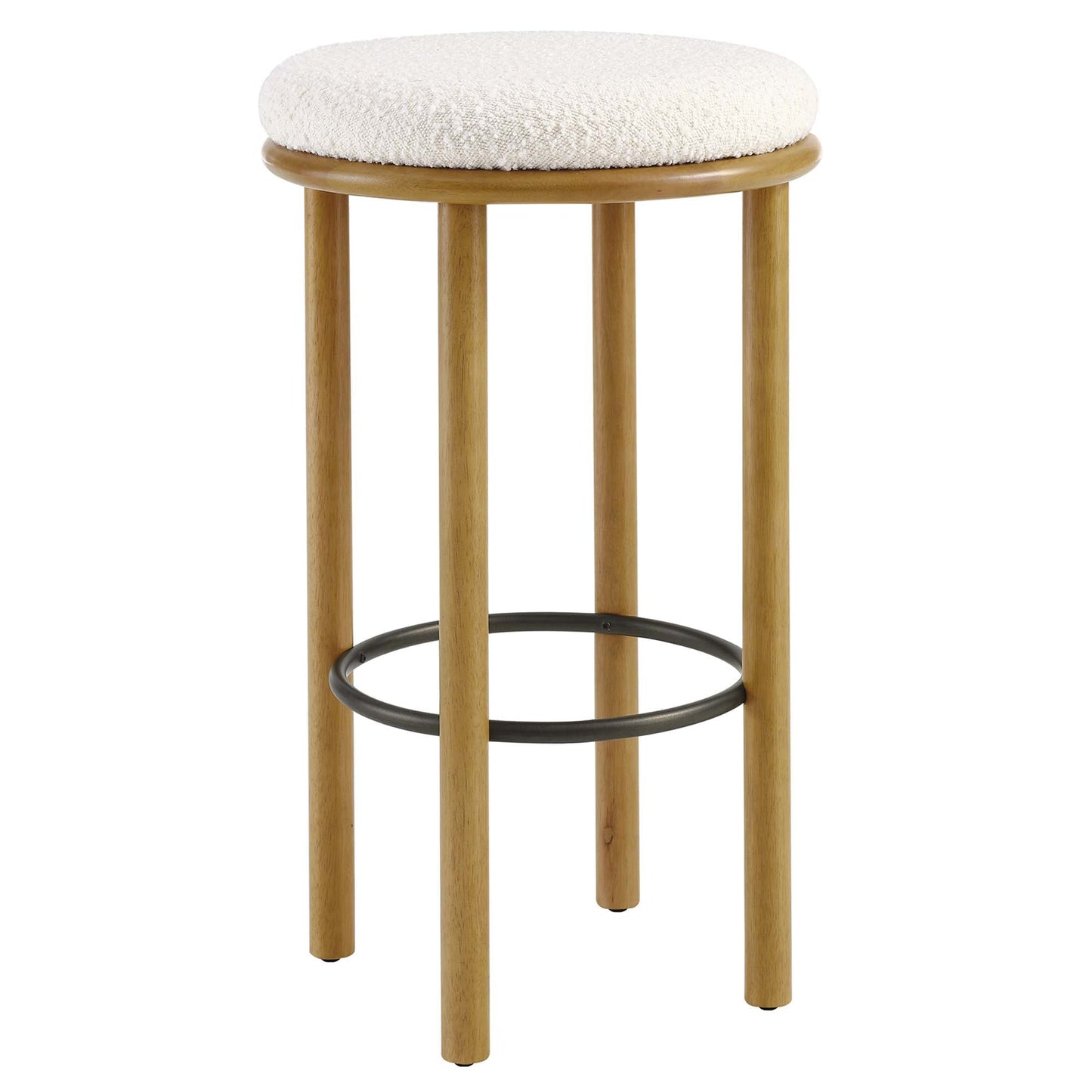 Fable Boucle Fabric Bar Stools Set of 2 by Modway EEI-6819-OAK-IVO