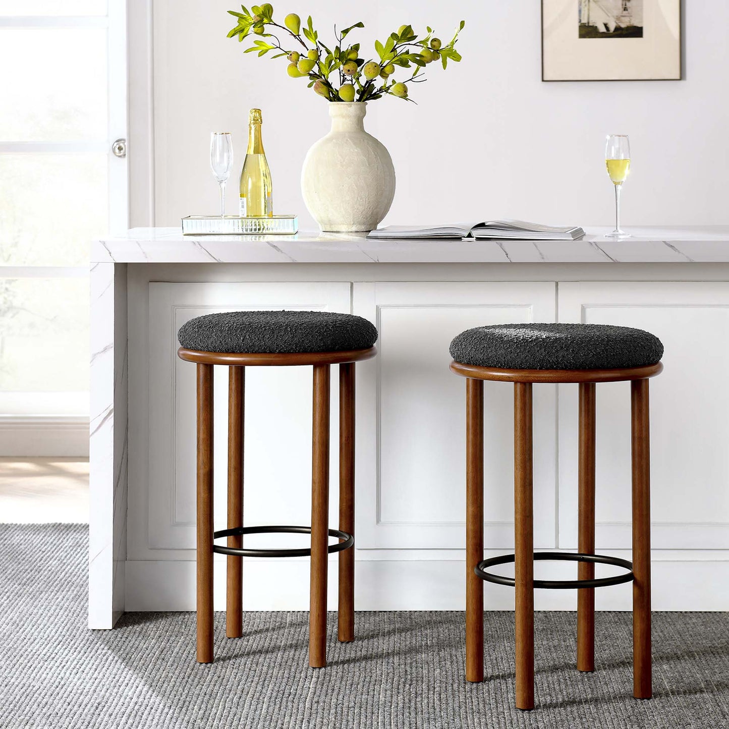 Fable Boucle Fabric Bar Stools Set of 2 by Modway EEI-6819-WAL-CHA