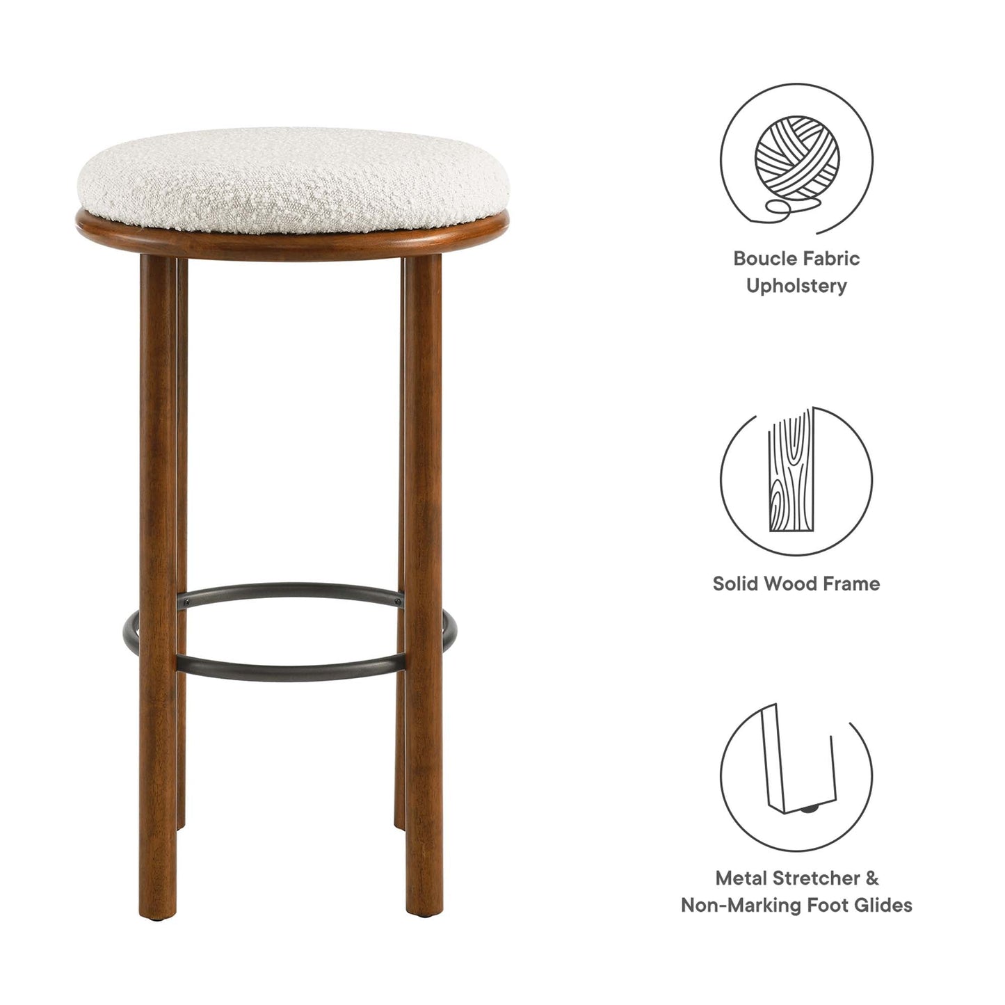 Fable Boucle Fabric Bar Stools Set of 2 by Modway EEI-6819-WAL-IVO