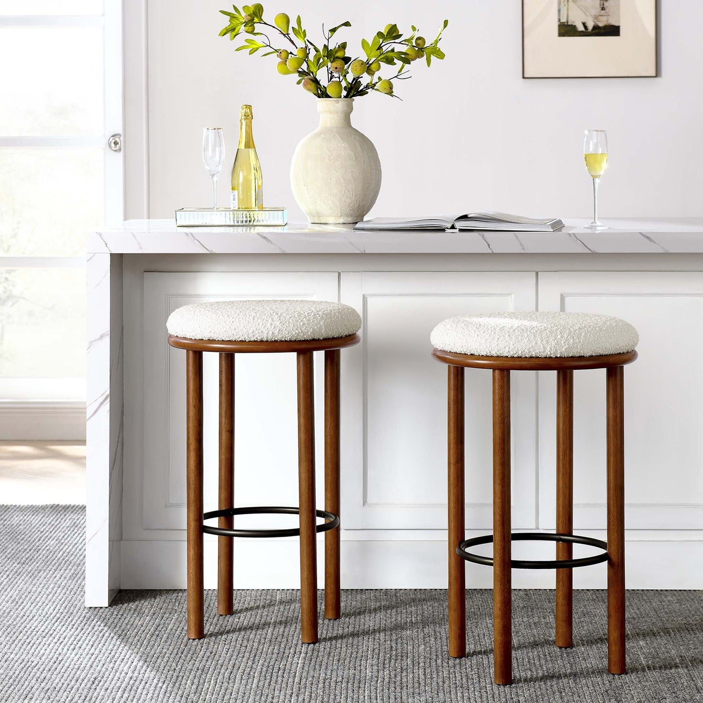 Fable Boucle Fabric Bar Stools Set of 2 by Modway EEI-6819-WAL-IVO