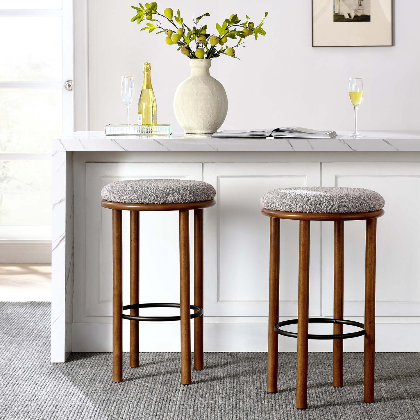 Fable Boucle Fabric Bar Stools Set of 2 by Modway EEI-6819-WAL-TAU