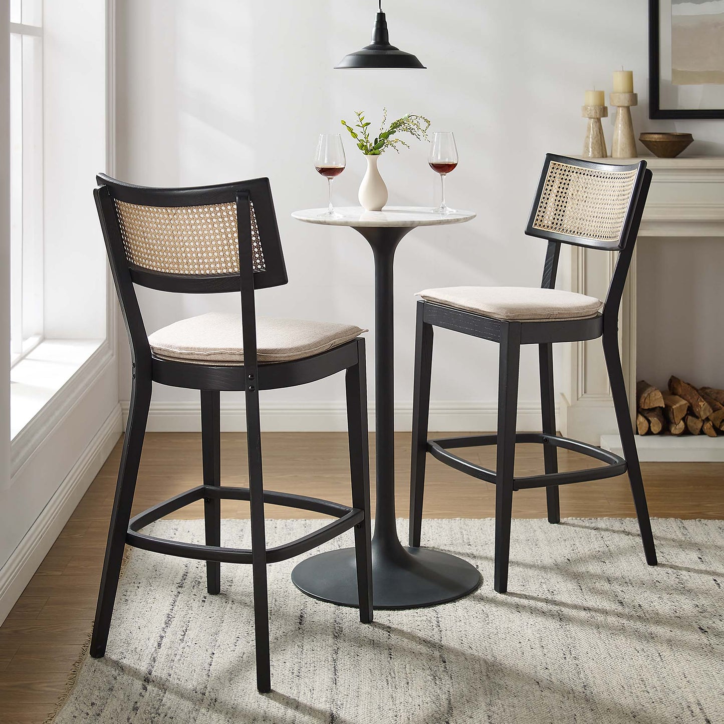 Caledonia Wood Bar Stools Set of 2 by Modway EEI-6820-BLK-BEI