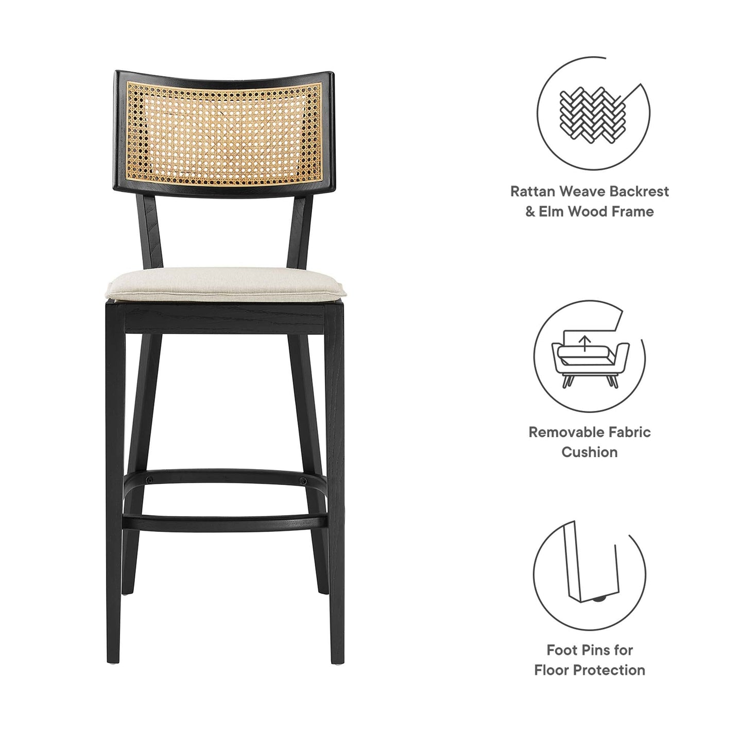 Caledonia Wood Bar Stools Set of 2 by Modway EEI-6820-BLK-BEI