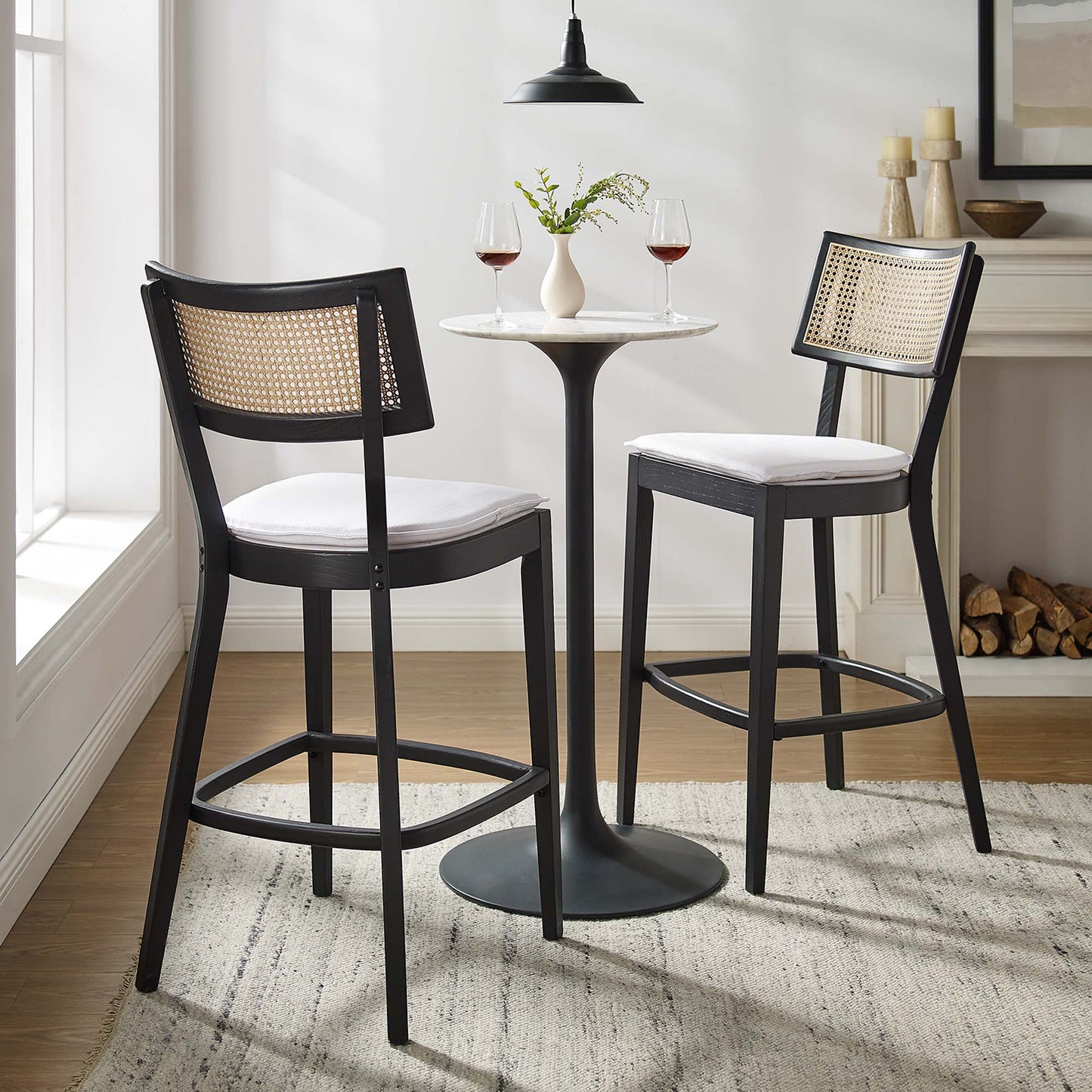 Caledonia Wood Bar Stools Set of 2 by Modway EEI-6820-BLK-WHI
