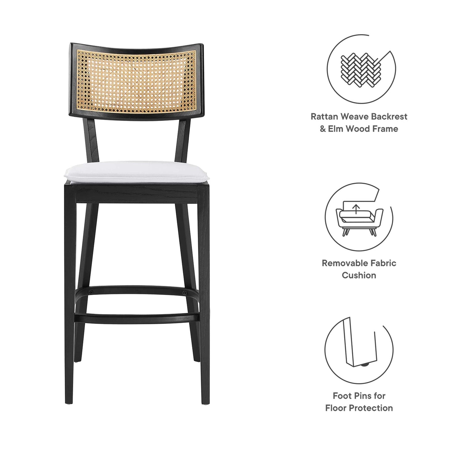 Caledonia Wood Bar Stools Set of 2 by Modway EEI-6820-BLK-WHI