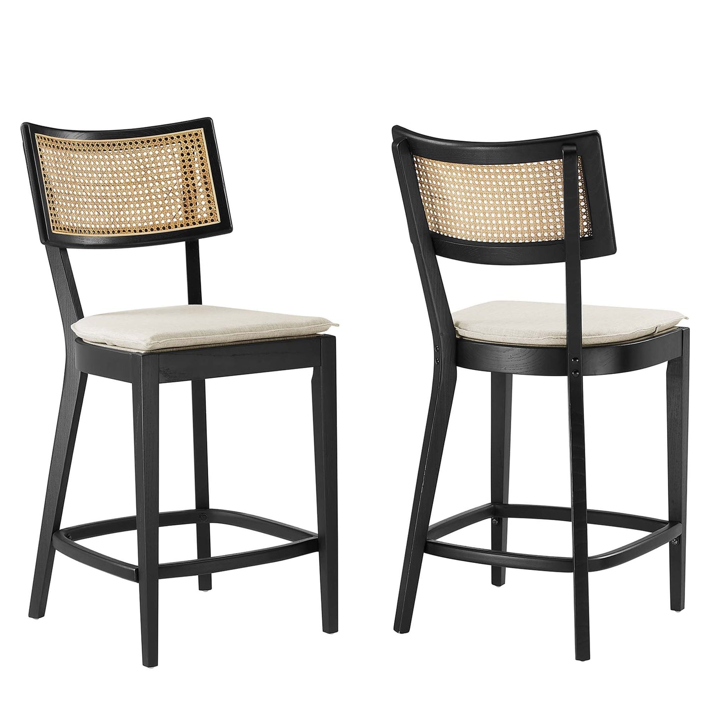 Caledonia Wood Counter Stools Set of 2 by Modway EEI-6821-BLK-BEI