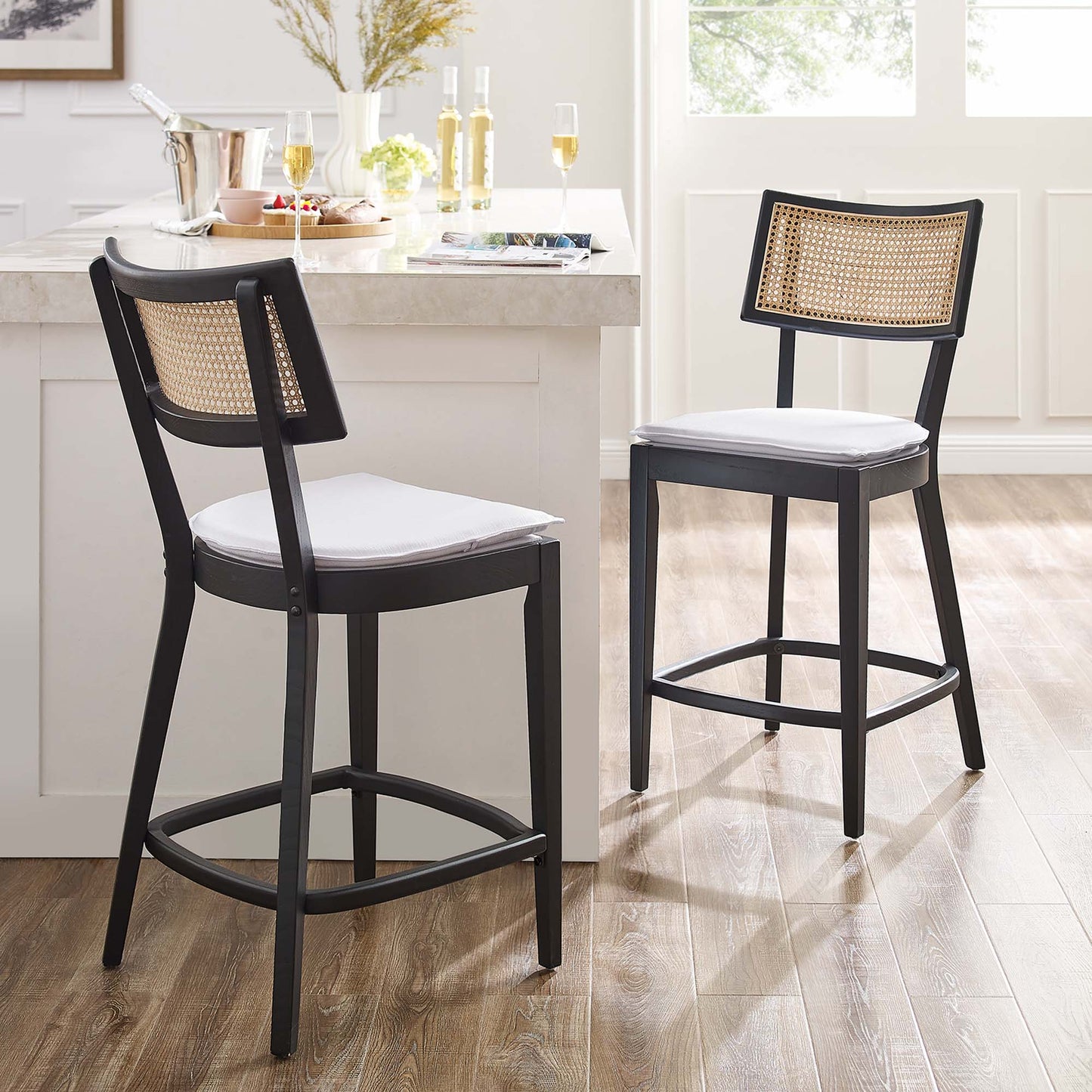 Caledonia Wood Counter Stools Set of 2 by Modway EEI-6821-BLK-WHI