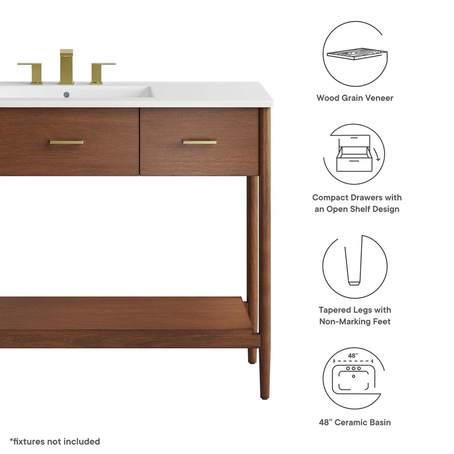Zaire 48" Single Sink Bathroom Vanity by Modway EEI-6824-WAL-WHI