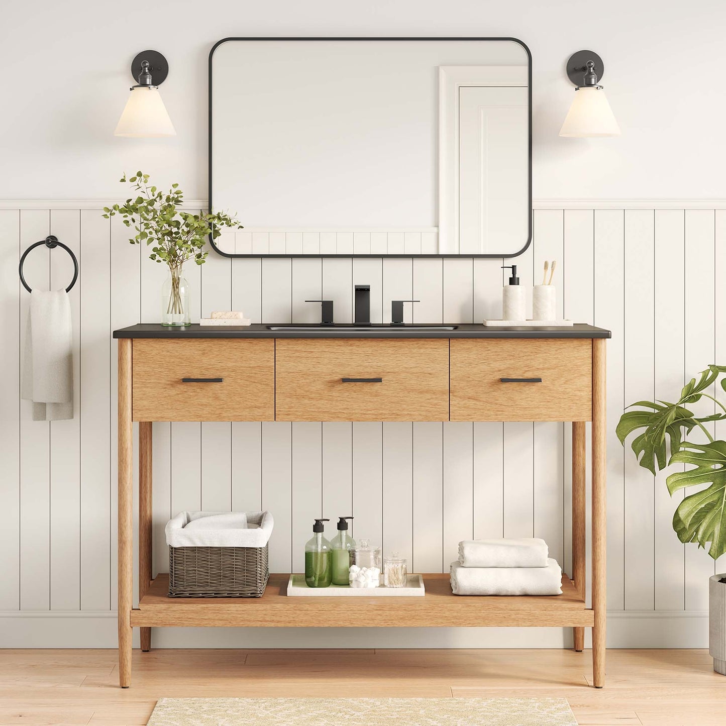 Zaire 48" Single Sink Bathroom Vanity by Modway EEI-6825-NAT-BLK
