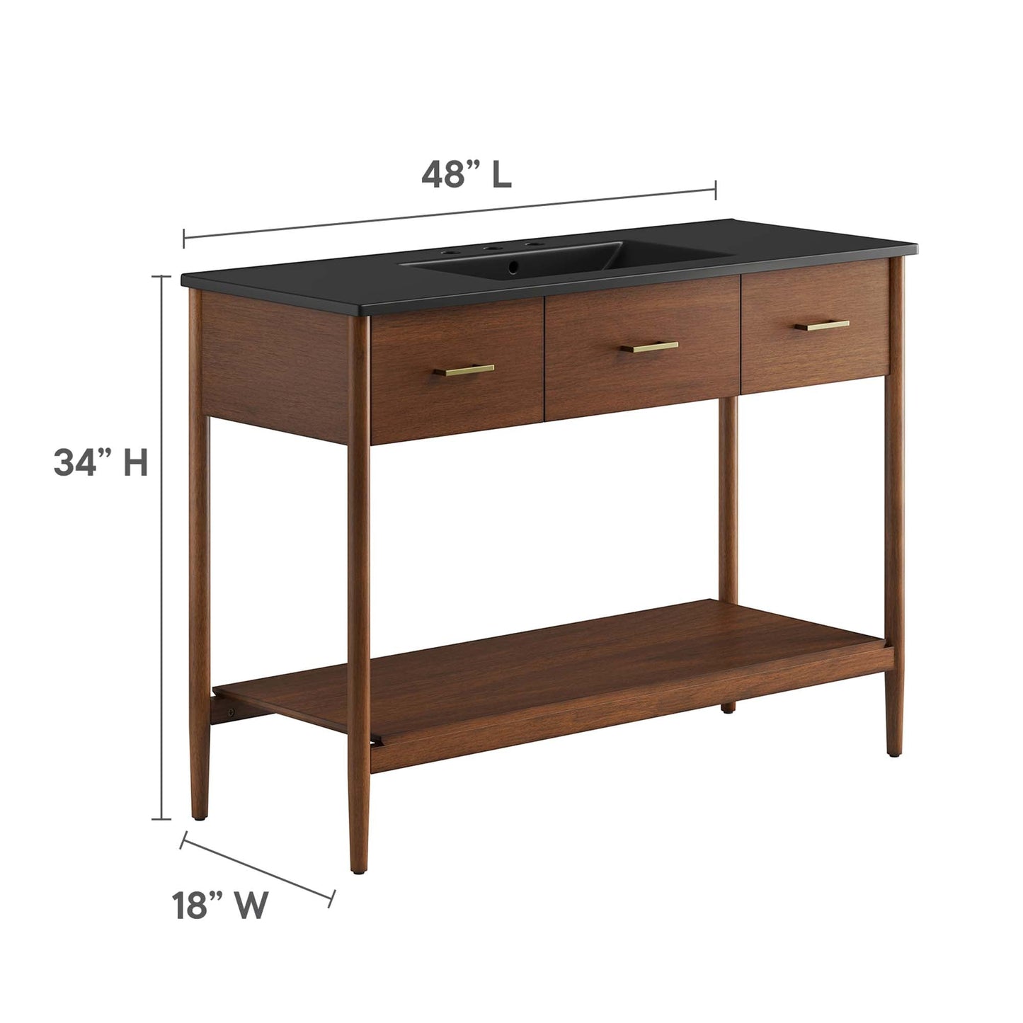 Zaire 48" Single Sink Bathroom Vanity by Modway EEI-6825-WAL-BLK