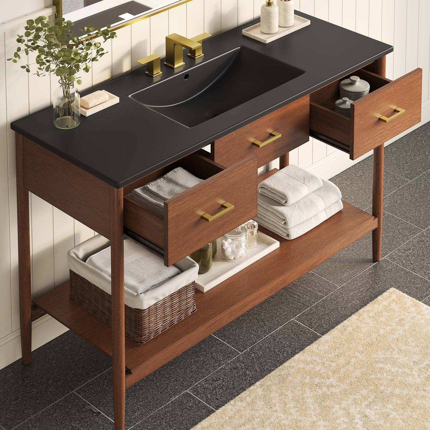 Zaire 48" Single Sink Bathroom Vanity by Modway EEI-6825-WAL-BLK