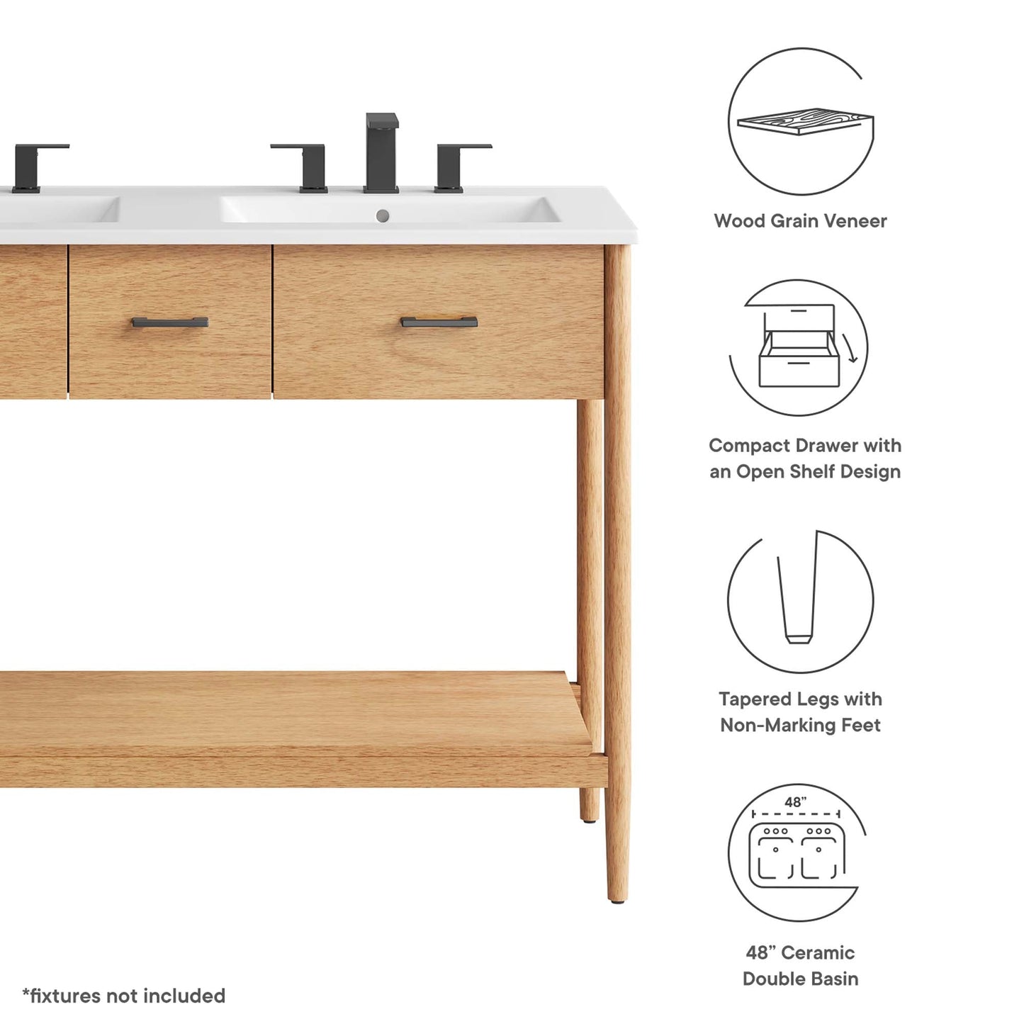 Zaire 48" Double Sink Bathroom Vanity by Modway EEI-6826-NAT-WHI