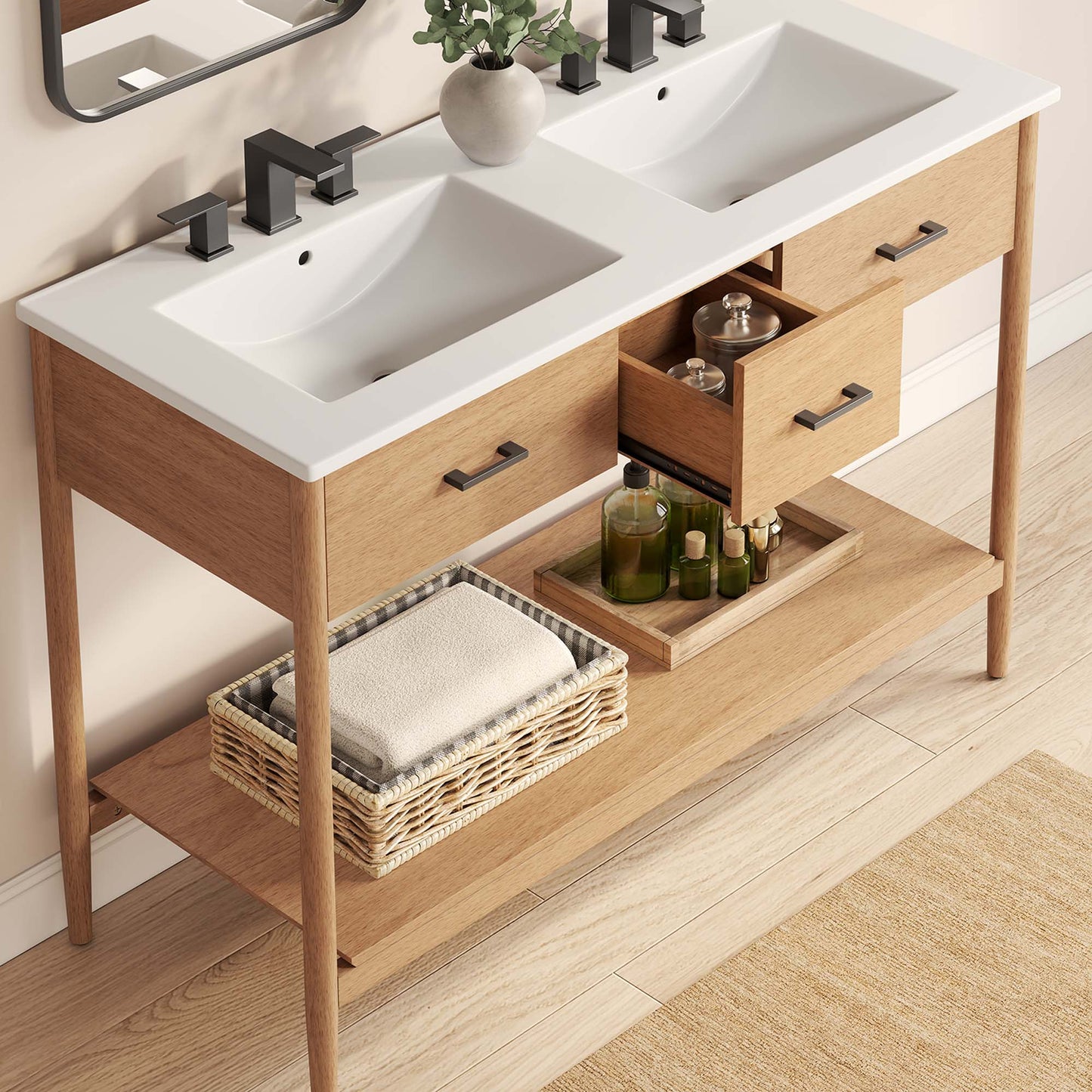 Zaire 48" Double Sink Bathroom Vanity by Modway EEI-6826-NAT-WHI