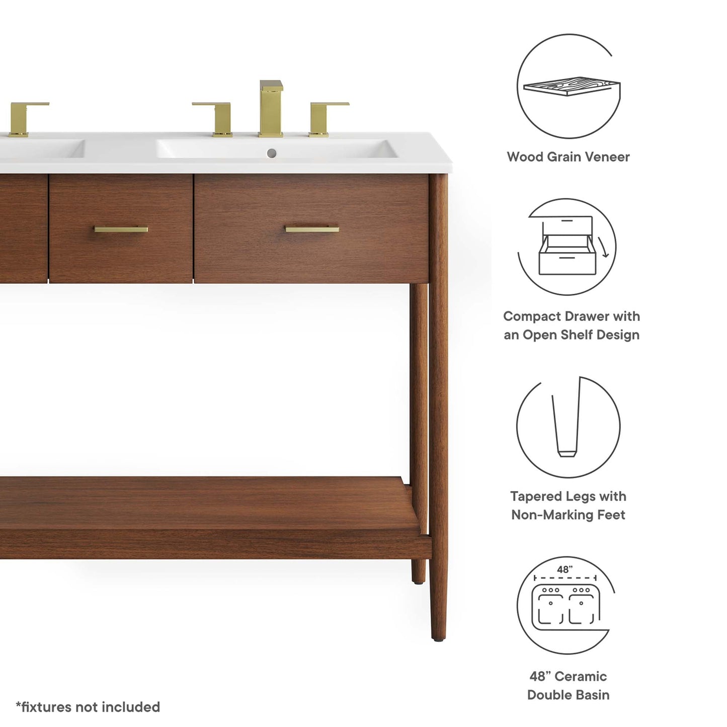 Zaire 48" Double Sink Bathroom Vanity by Modway EEI-6826-WAL-WHI