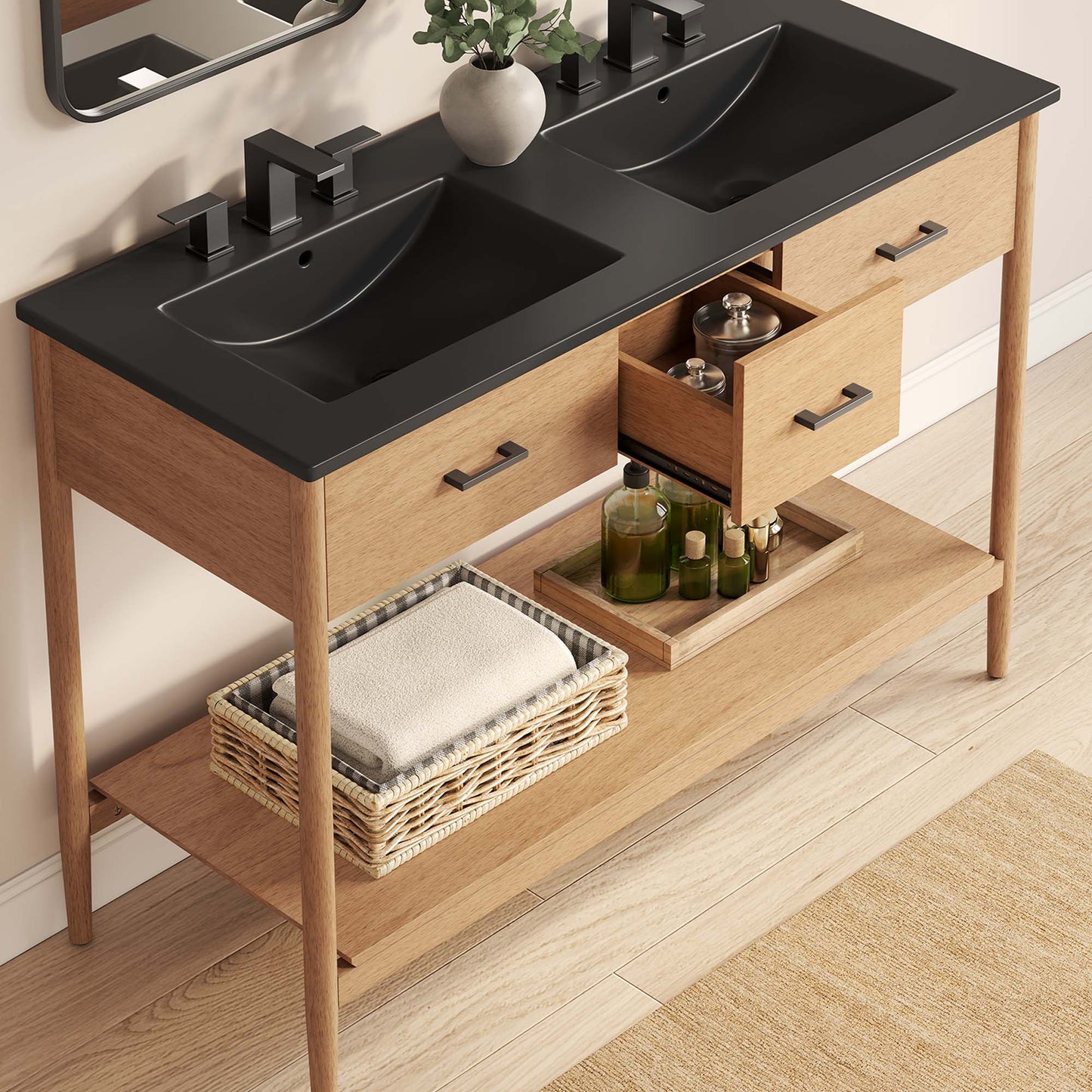 Zaire 48" Double Sink Bathroom Vanity by Modway EEI-6827-NAT-BLK