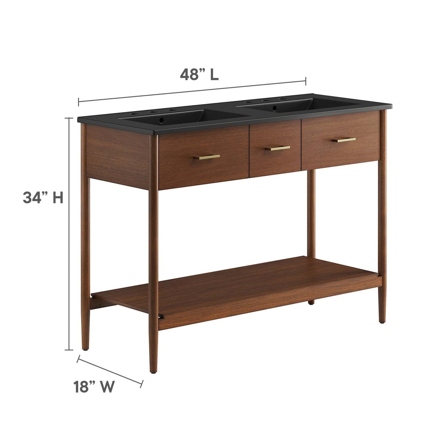 Zaire 48" Double Sink Bathroom Vanity by Modway EEI-6827-WAL-BLK