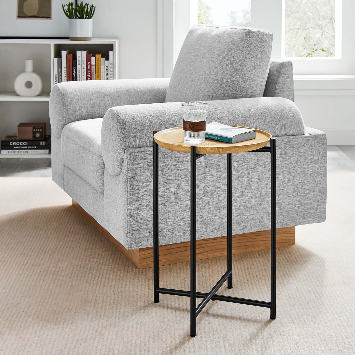 Xilo Round Wood and Metal Side Table by Modway EEI-6832-OAK