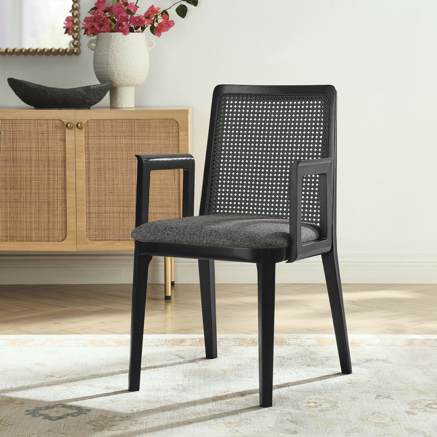 Monarch Wood and Rattan Dining Armchair by Modway