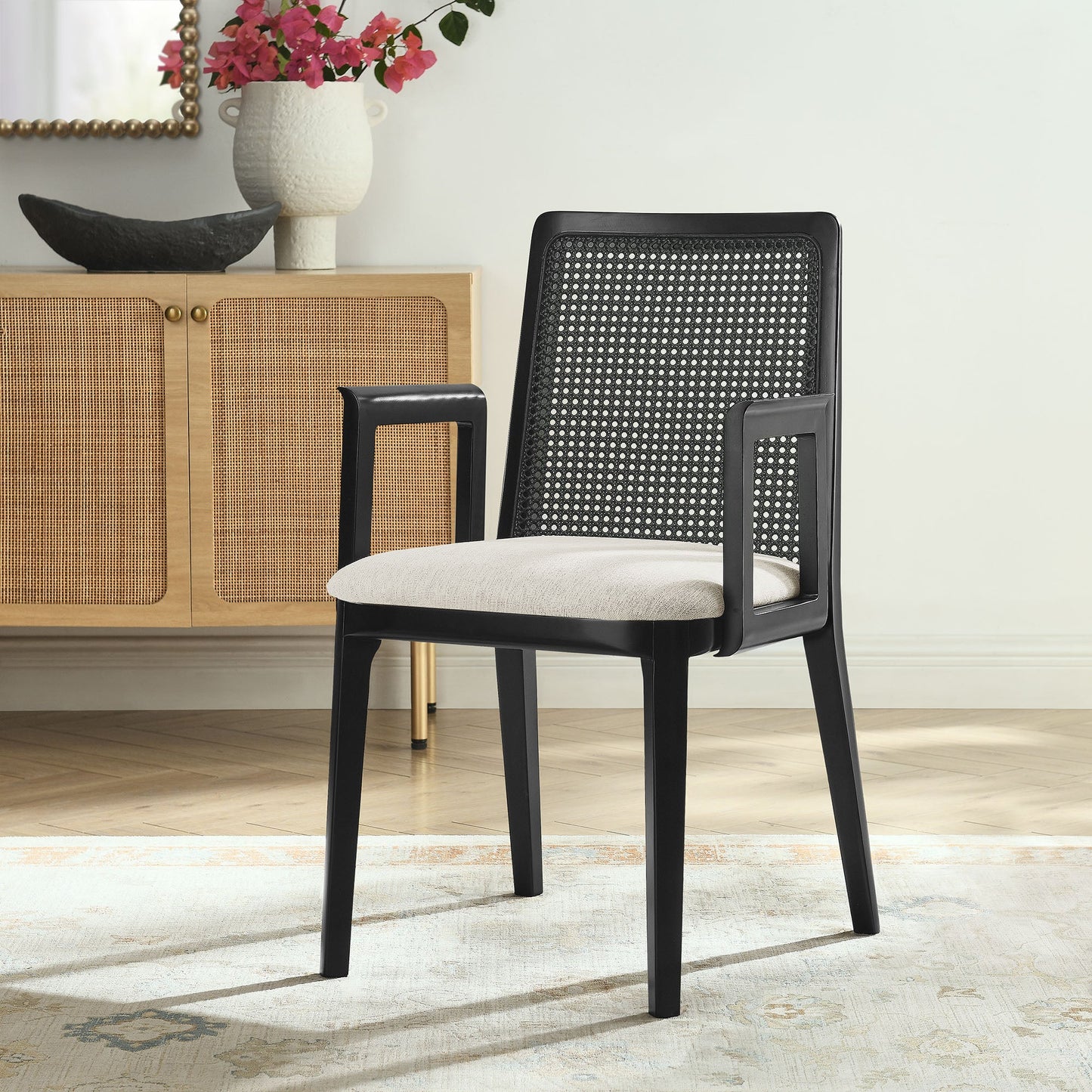Monarch Wood and Rattan Dining Armchair by Modway