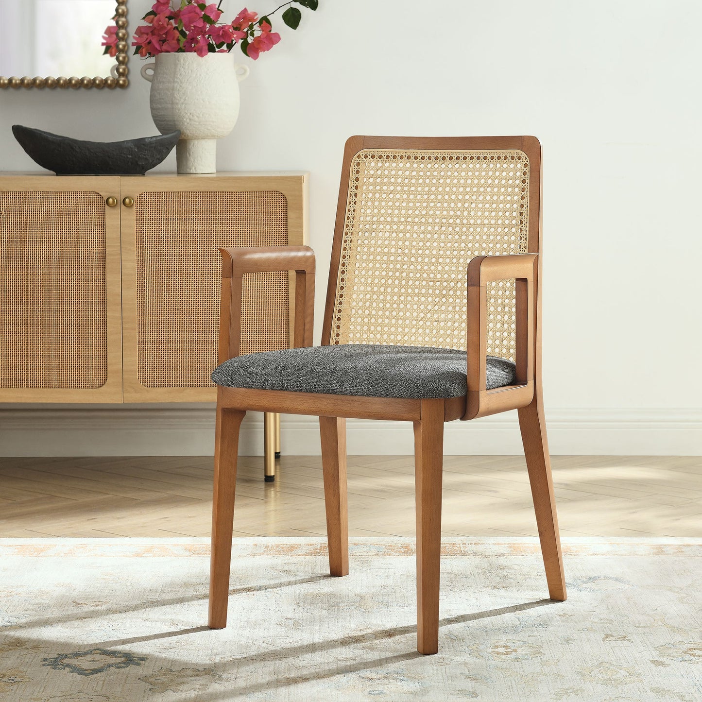 Monarch Wood and Rattan Dining Armchair by Modway