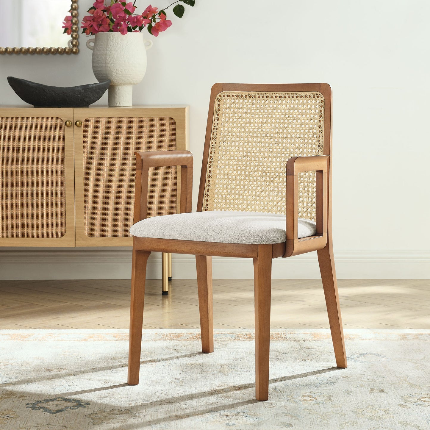 Monarch Wood and Rattan Dining Armchair by Modway