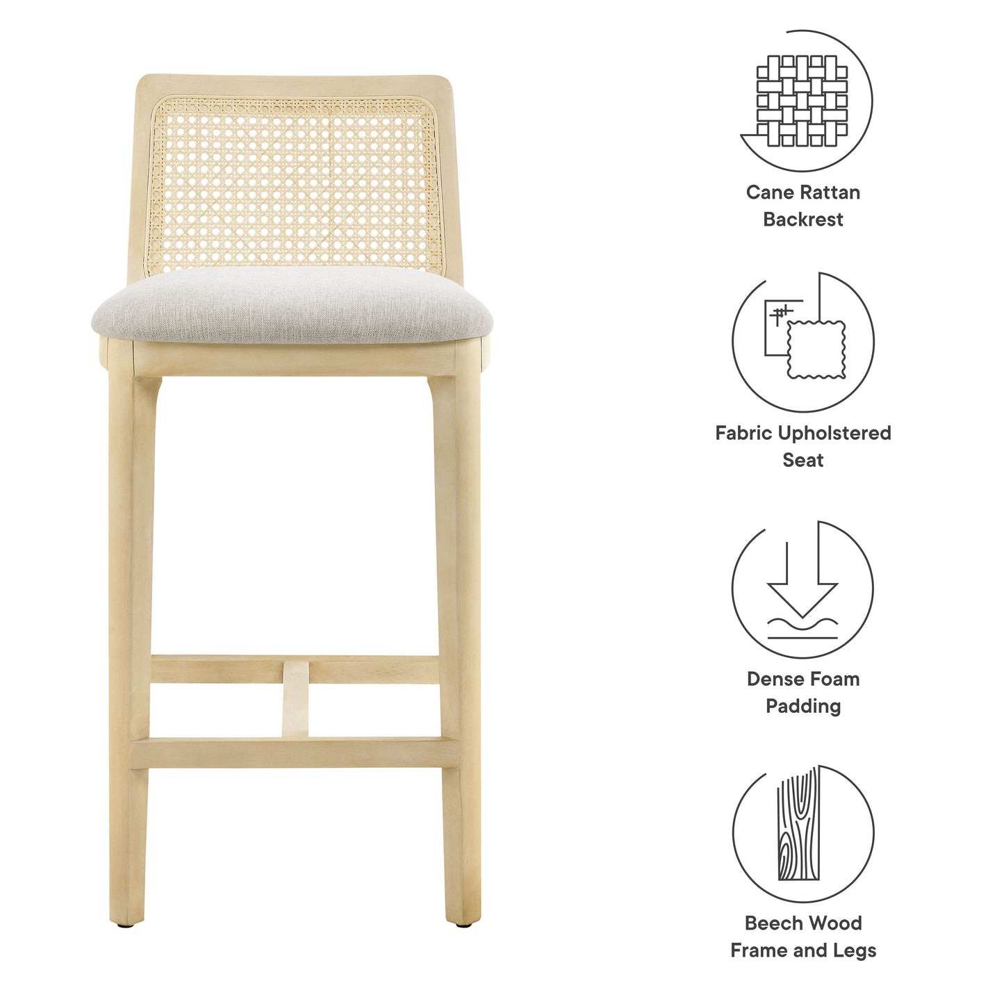 Monarch Wood and Rattan Bar and Counter Stool by Modway