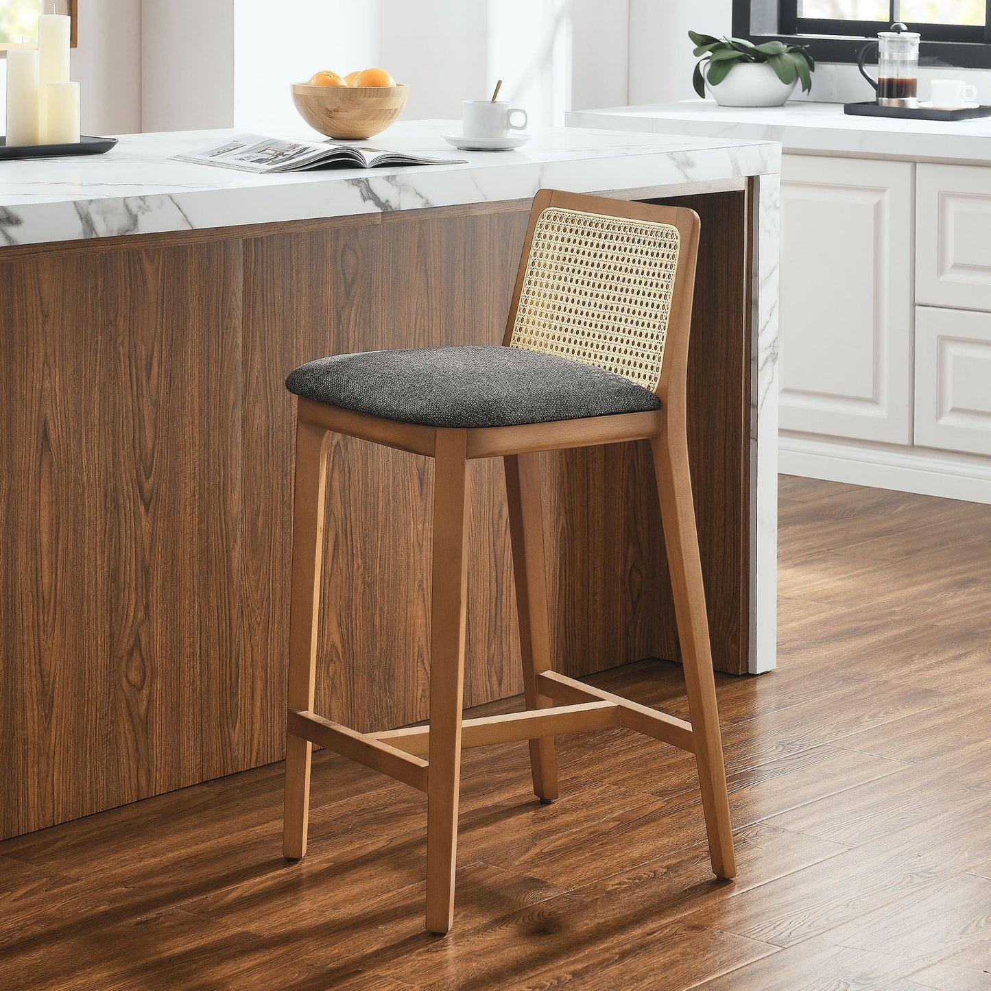 Monarch Wood and Rattan Bar and Counter Stool by Modway