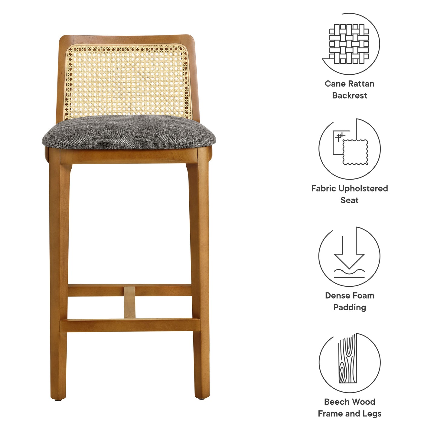 Monarch Wood and Rattan Bar and Counter Stool by Modway