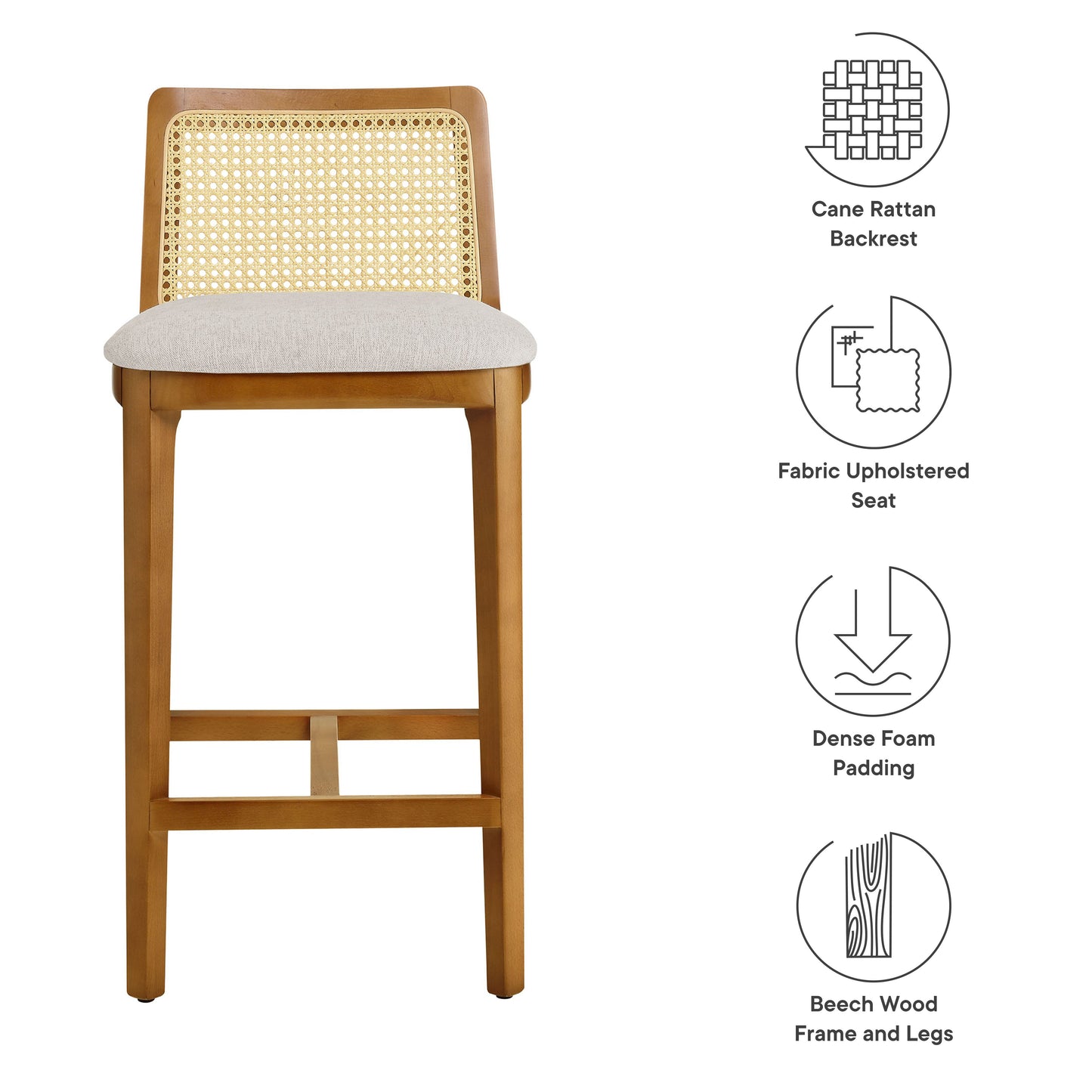 Monarch Wood and Rattan Bar and Counter Stool by Modway