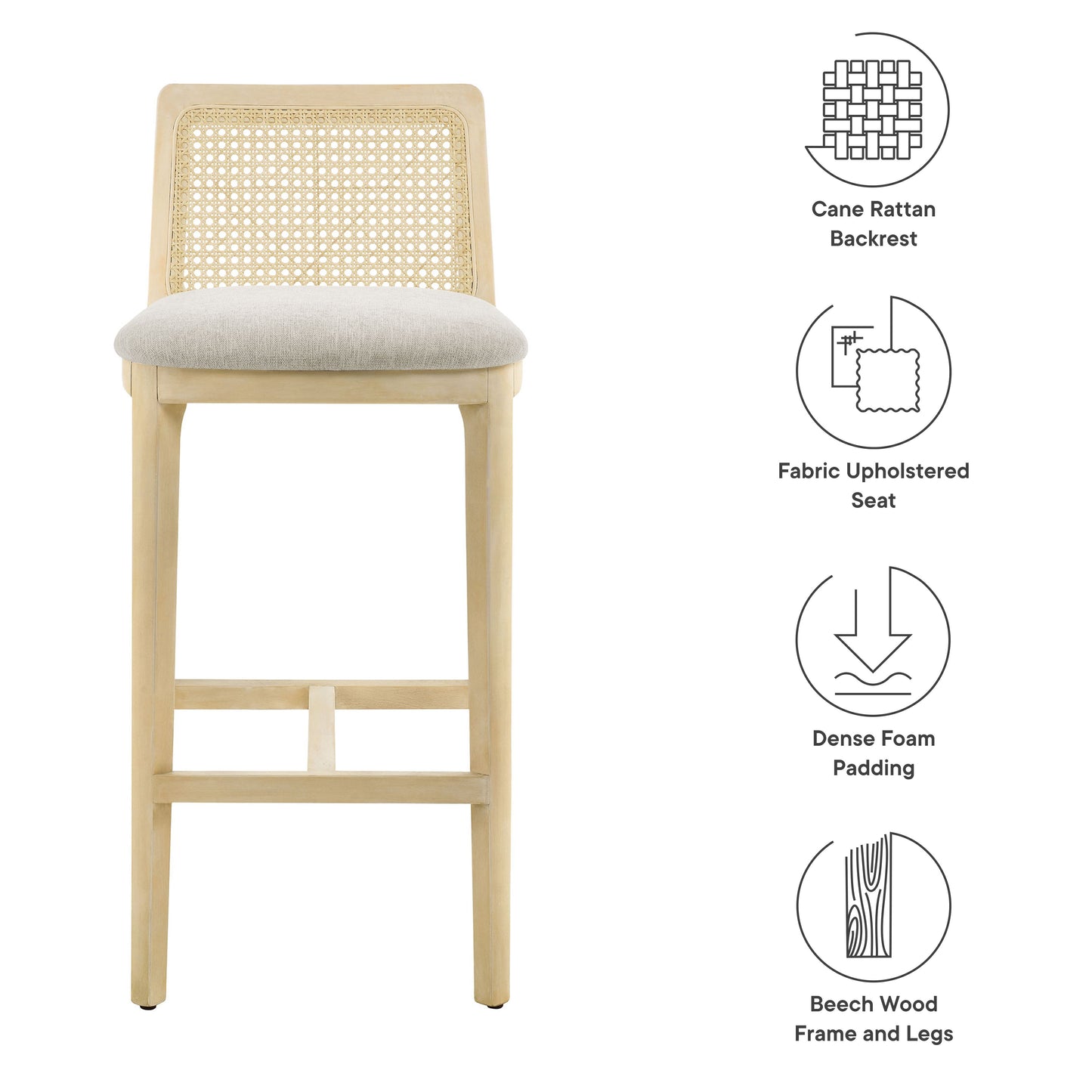 Monarch Wood and Rattan Bar and Counter Stool by Modway