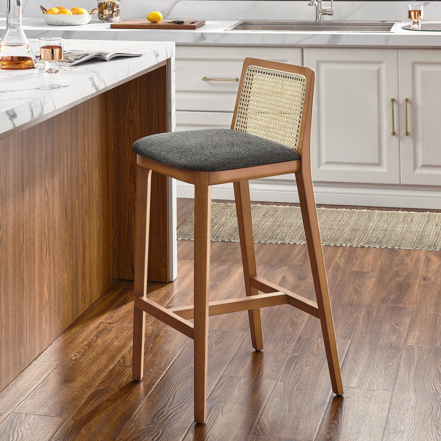 Monarch Wood and Rattan Bar and Counter Stool by Modway