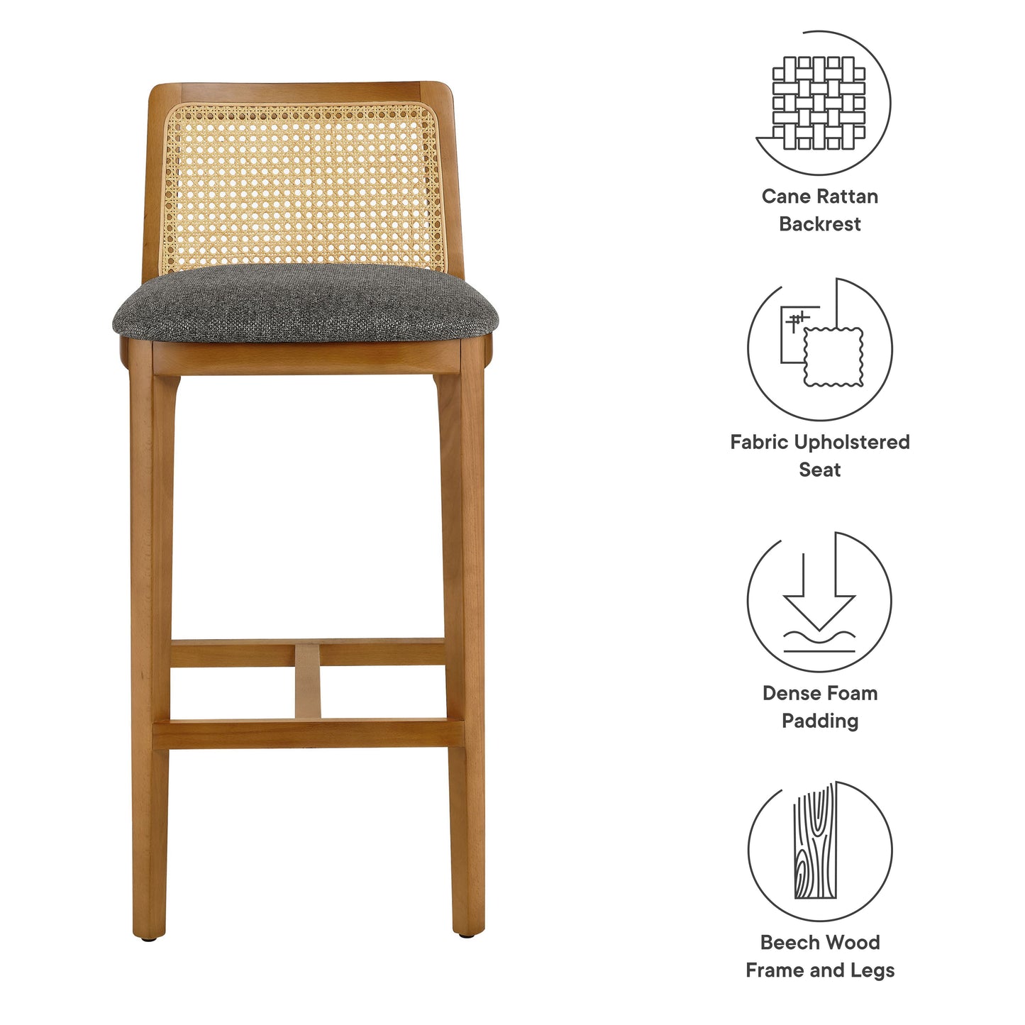 Monarch Wood and Rattan Bar and Counter Stool by Modway