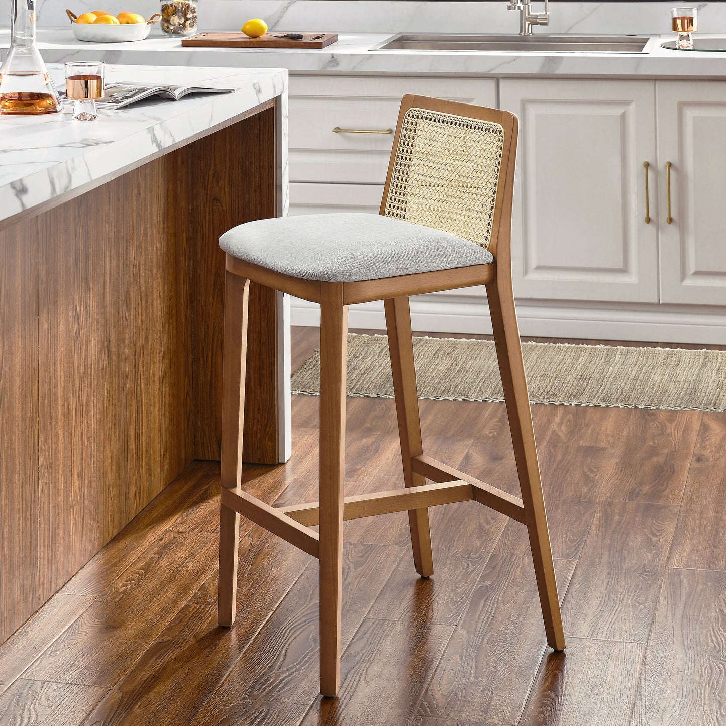 Monarch Wood and Rattan Bar and Counter Stool by Modway