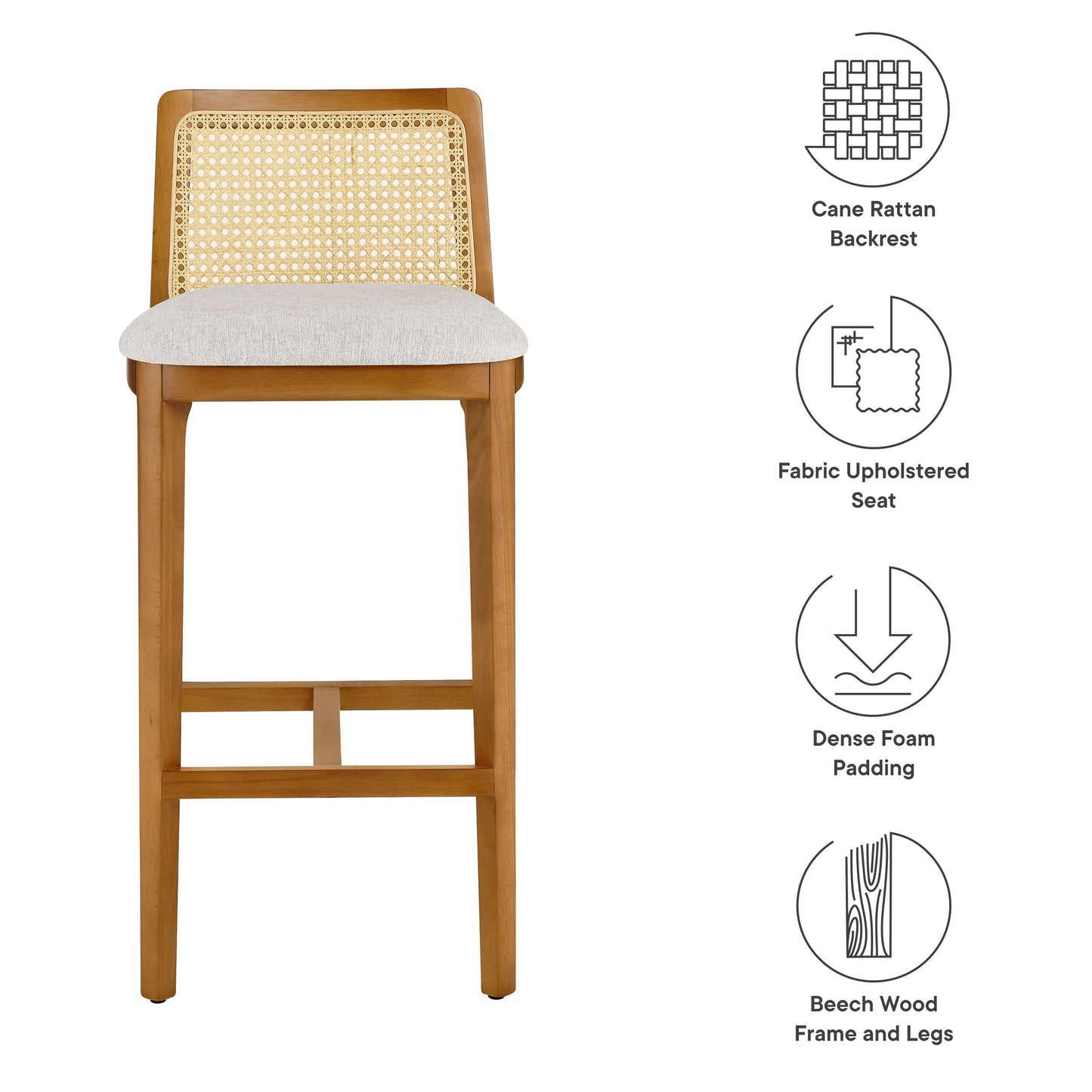 Monarch Wood and Rattan Bar and Counter Stool by Modway