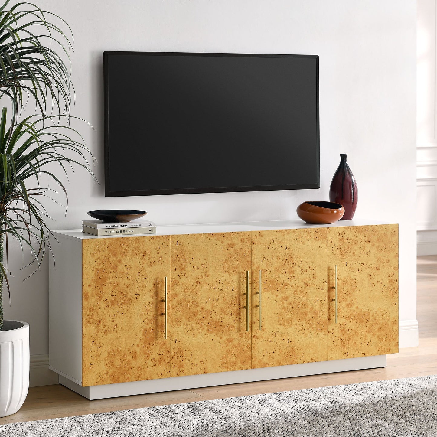 Abel 69 Inch Burl Wood Sideboard Buffet TV Stand by Modway EEI-6847-WHI-BUR