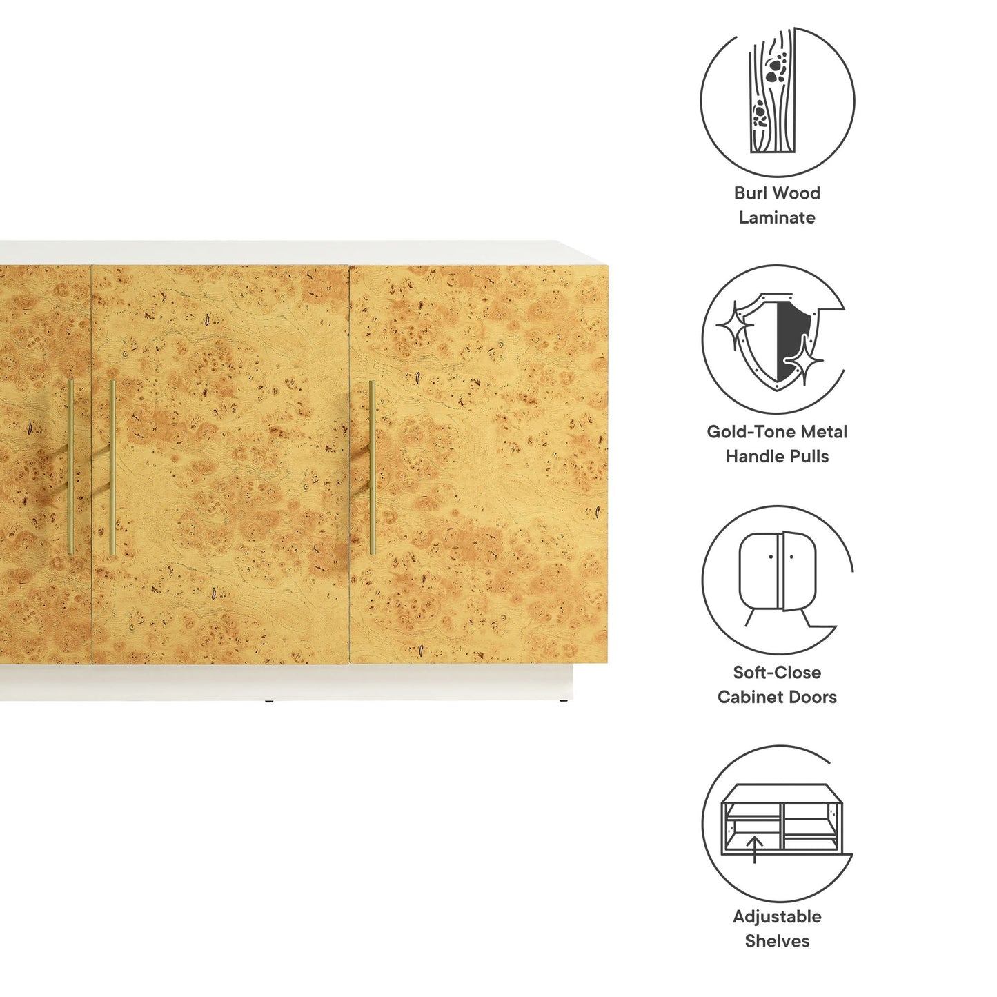 Abel 69 Inch Burl Wood Sideboard Buffet TV Stand by Modway EEI-6847-WHI-BUR