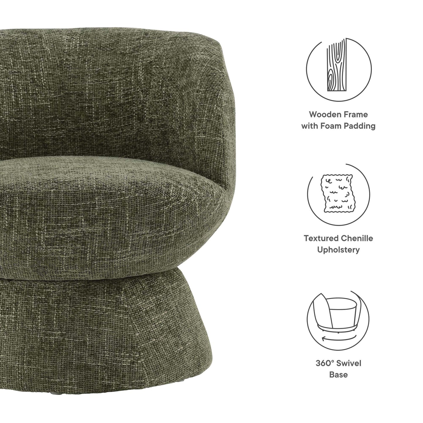 Vesta Chenille Fabric Upholstered Swivel Chair by Modway EEI-6863-BAS