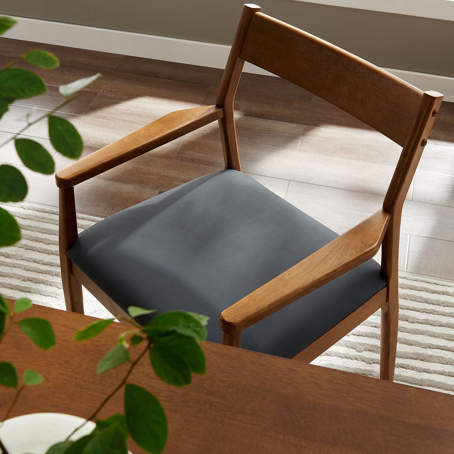 Solara Fabric and Vegan Leather Wood Dining Armchairs Set of 2 by Modway