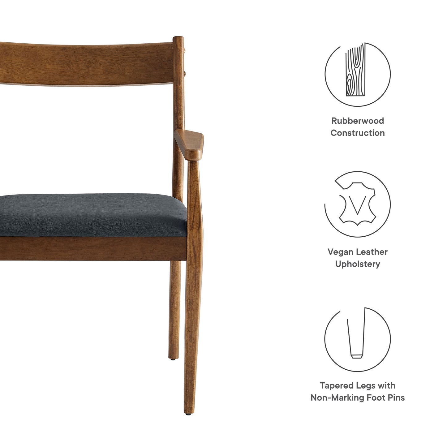 Solara Fabric and Vegan Leather Wood Dining Armchairs Set of 2 by Modway