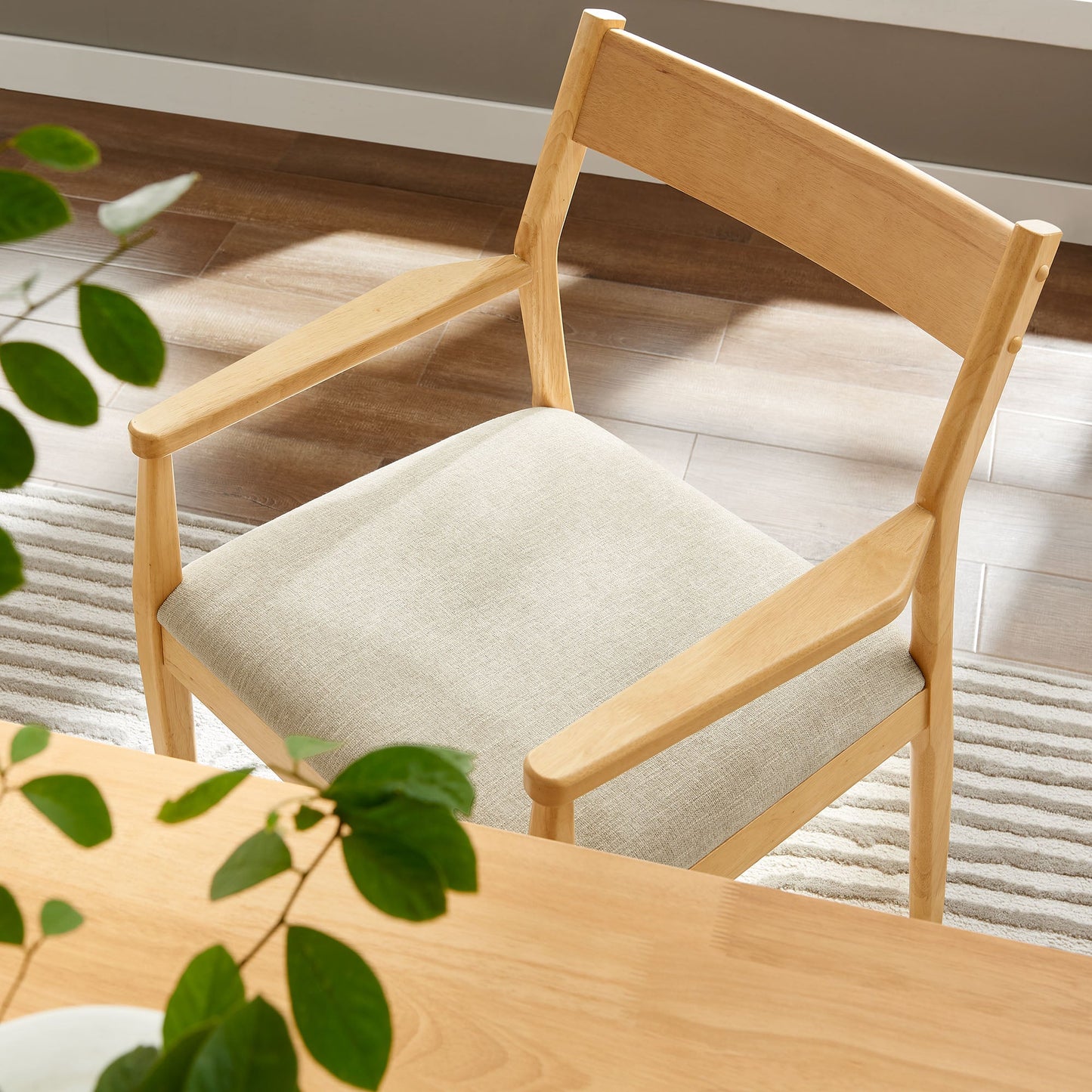 Solara Fabric and Vegan Leather Wood Dining Armchairs Set of 2 by Modway