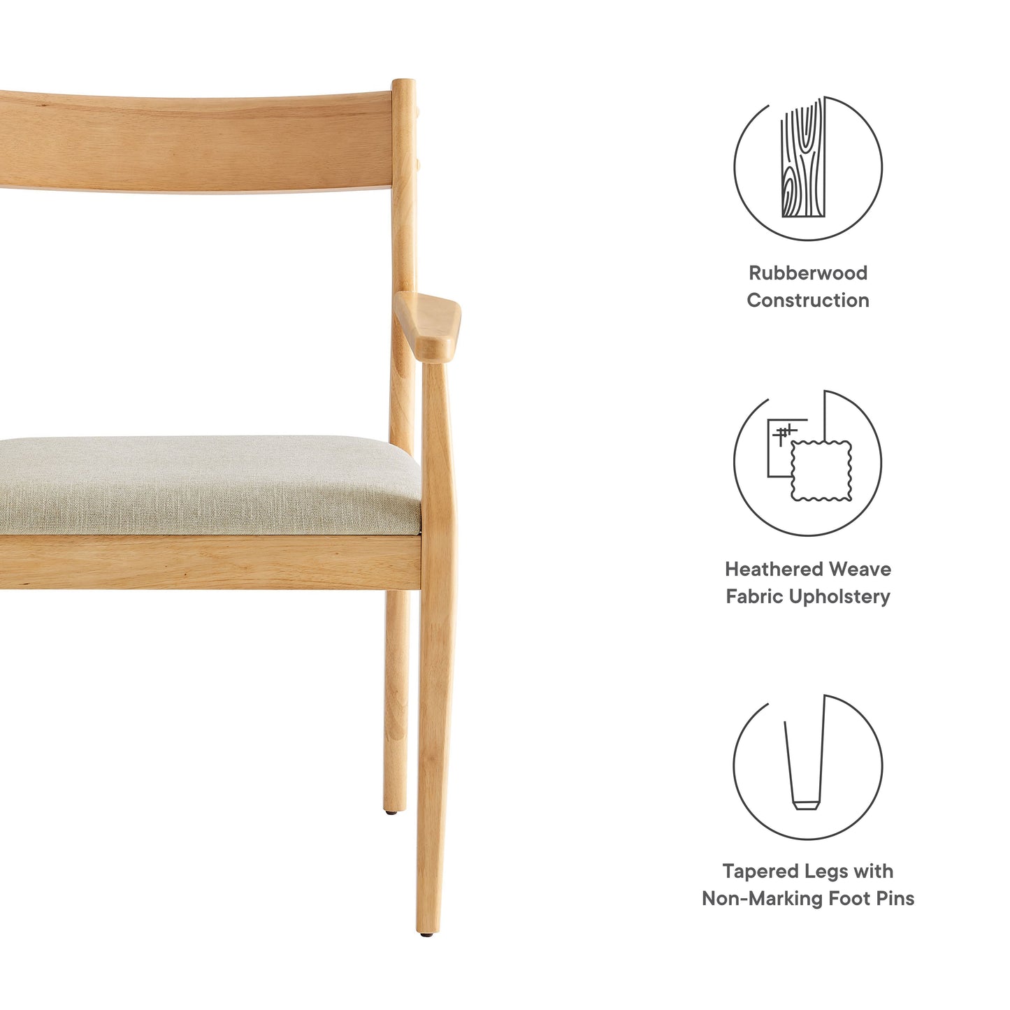 Solara Fabric and Vegan Leather Wood Dining Armchairs Set of 2 by Modway