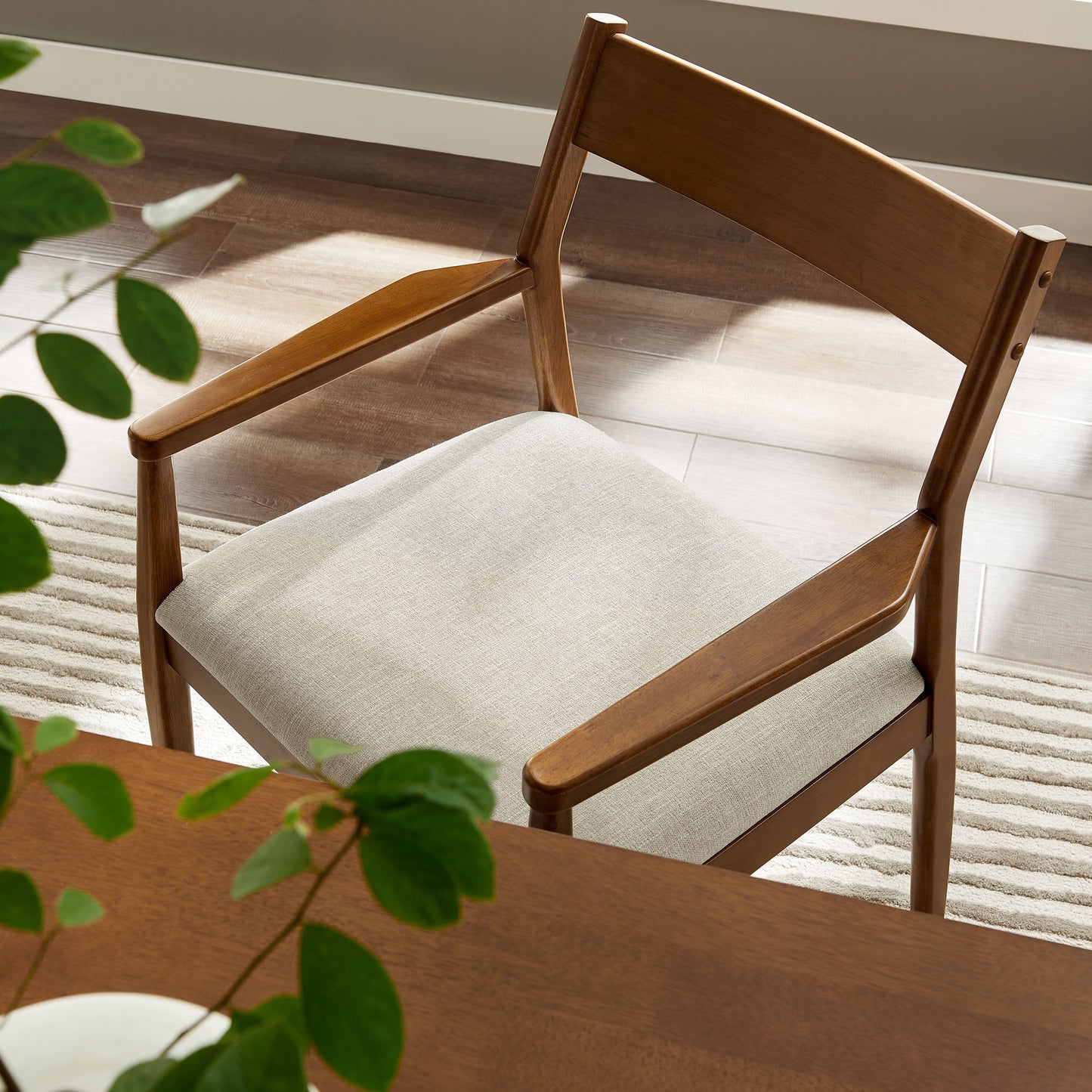 Solara Fabric and Vegan Leather Wood Dining Armchairs Set of 2 by Modway