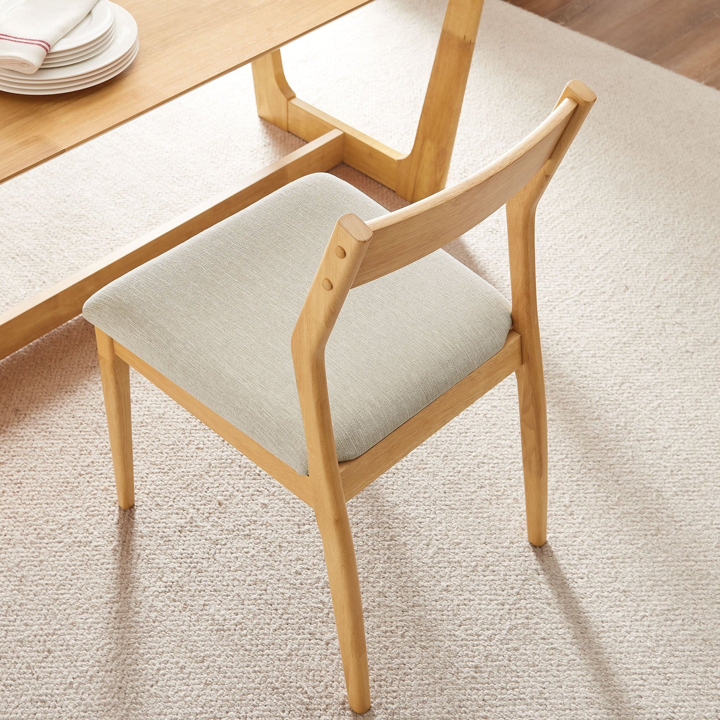 Solara Fabric and Vegan Leather Wood Dining Side Chairs Set of 2 by Modway