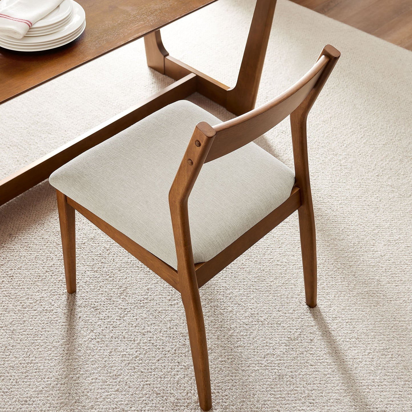 Solara Fabric and Vegan Leather Wood Dining Side Chairs Set of 2 by Modway