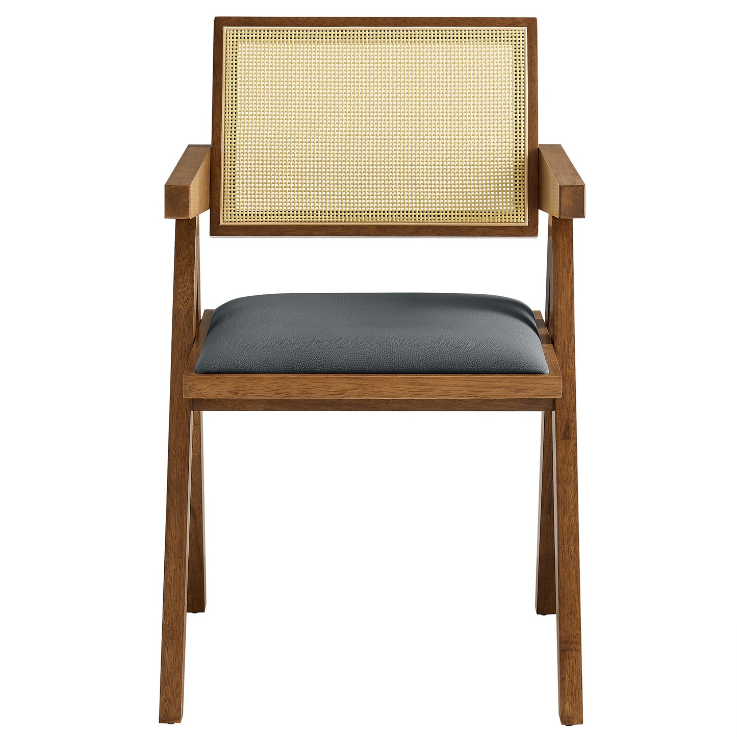 Thera Vegan Leather and Cane Dining Chairs and Armchairs Set of 2 by Modway