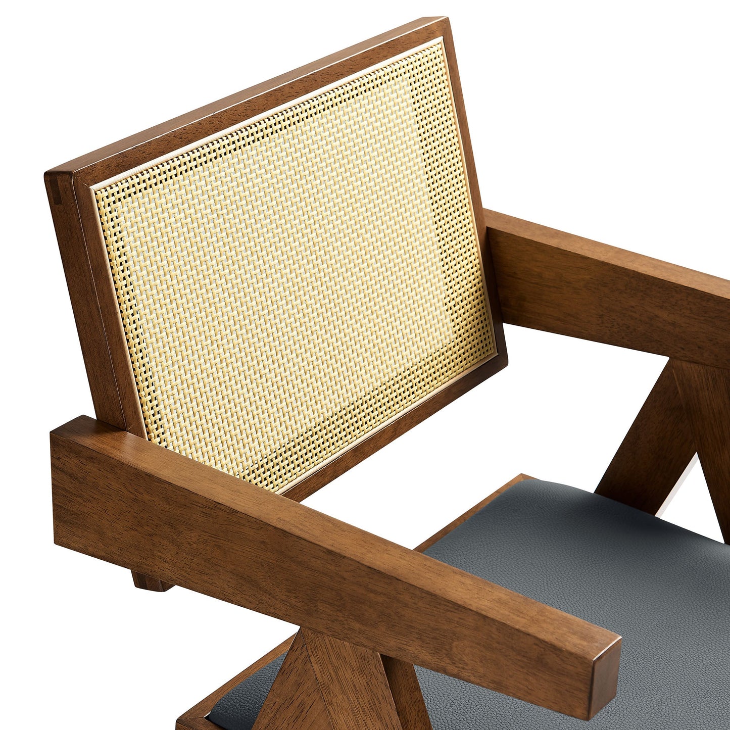 Thera Vegan Leather and Cane Dining Chairs and Armchairs Set of 2 by Modway