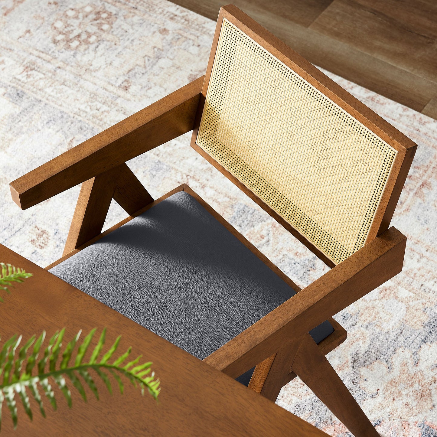 Thera Vegan Leather and Cane Dining Chairs and Armchairs Set of 2 by Modway