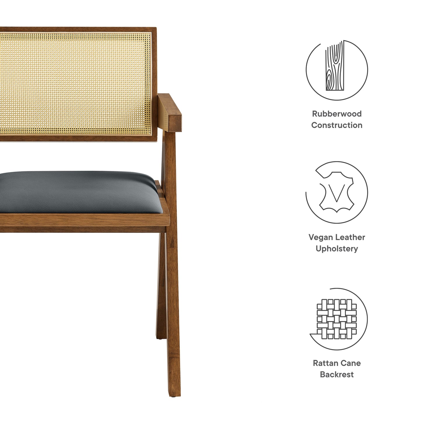 Thera Vegan Leather and Cane Dining Chairs and Armchairs Set of 2 by Modway