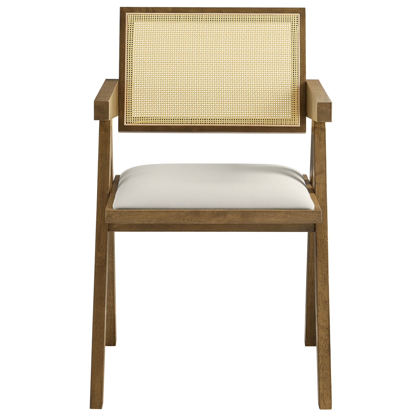 Thera Vegan Leather and Cane Dining Chairs and Armchairs Set of 2 by Modway